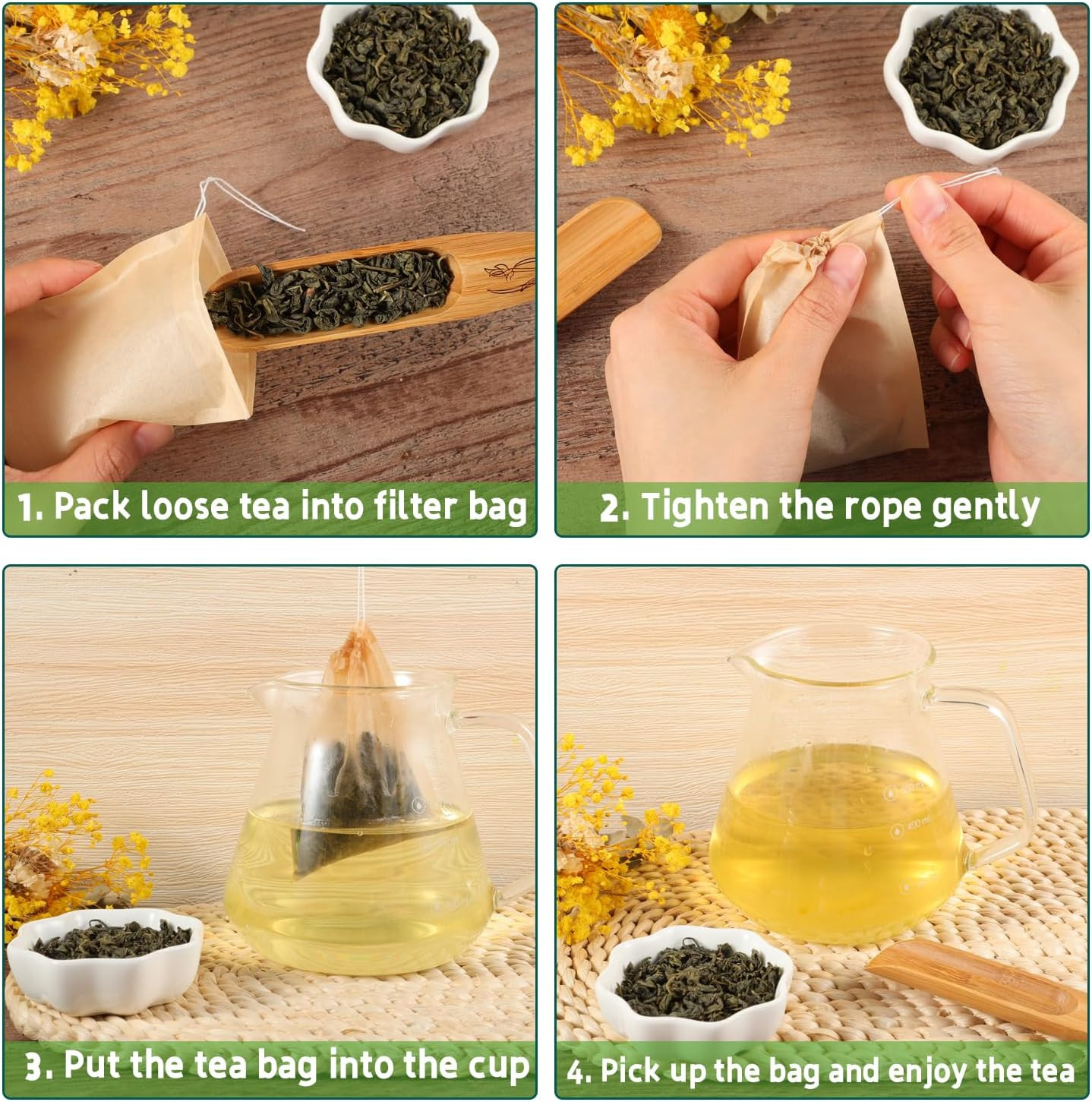 Empty Tea Bags – 300 Pcs Disposable Drawstring Unbleached Filter Bags for Loose