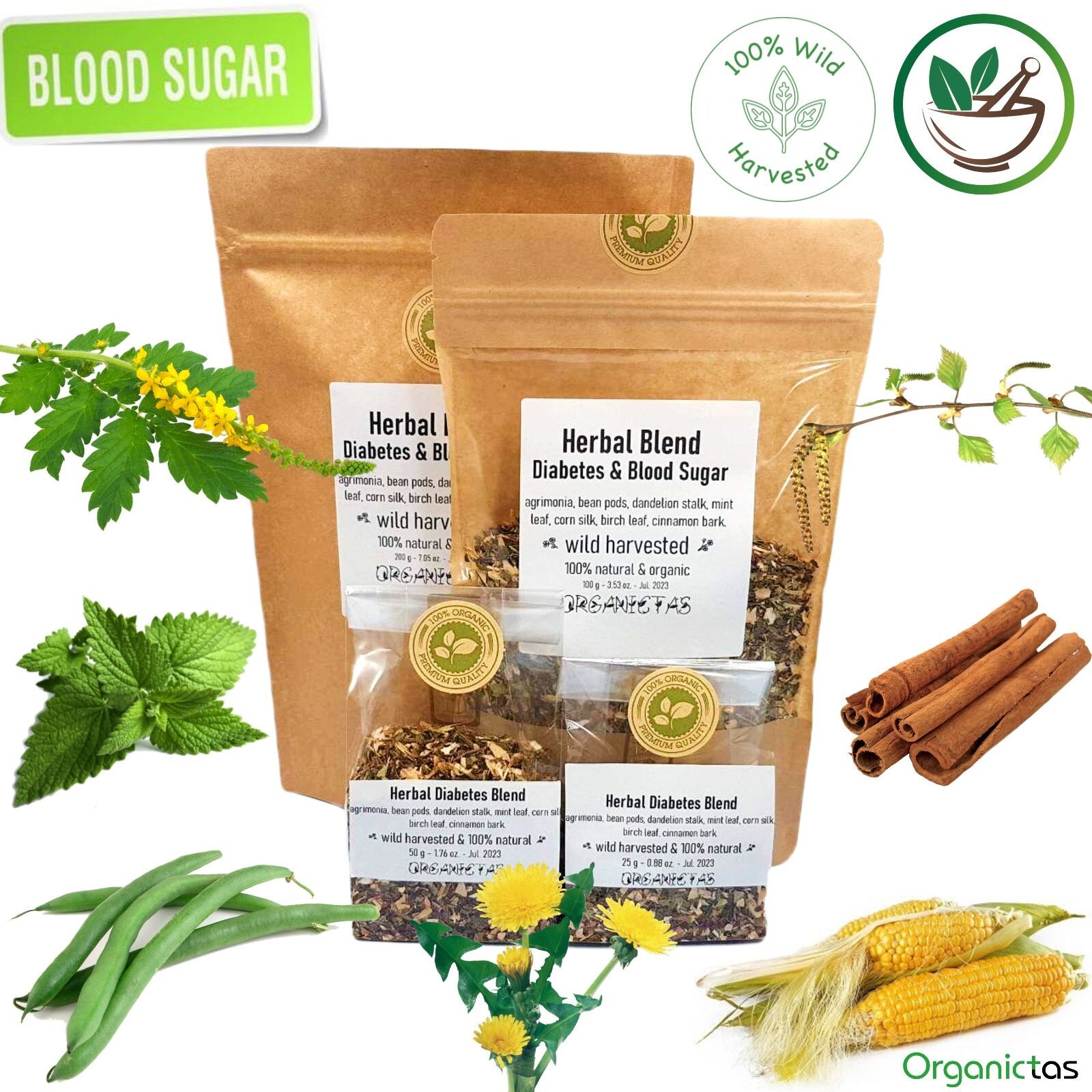 Organic Diabetic Tea – Herbal Tea for Blood Sugar – 7 Herbs Premium Quality